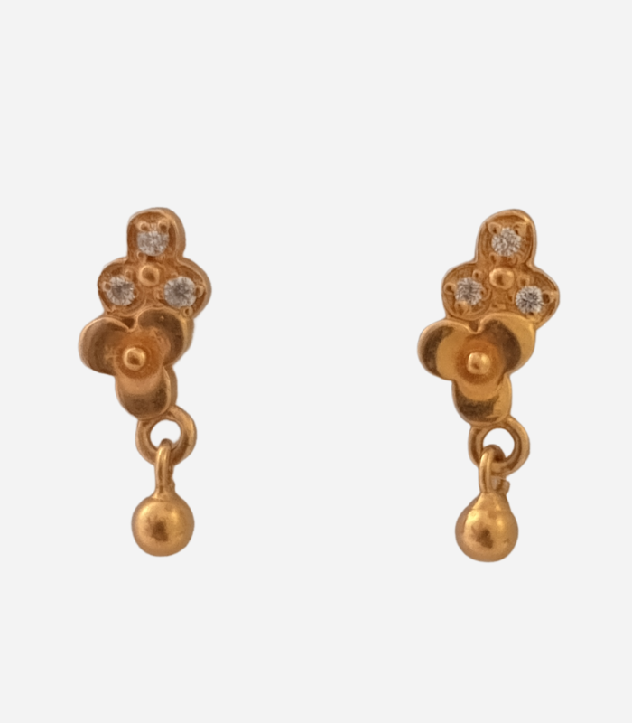 Gold Plated Triple Heart Drop Earrings with CZ Stones