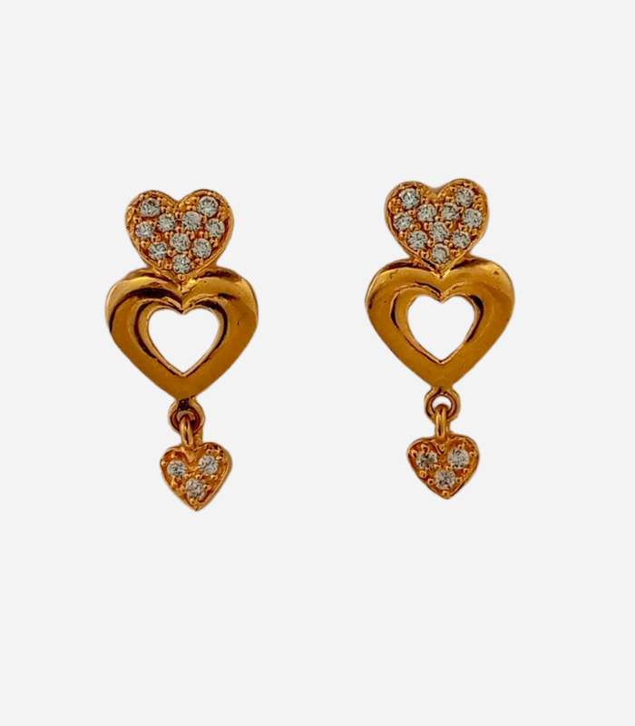 Gold Plated Triple Heart Drop Earrings with CZ Stones